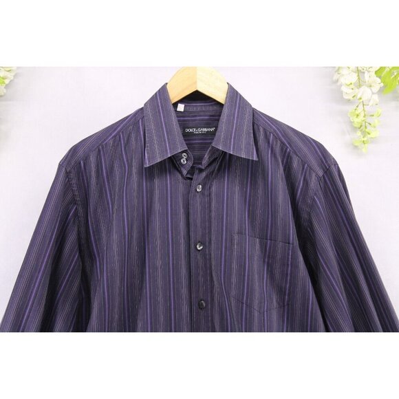 Dolce & Gabbana Men's Purple/Black Striped Classic Fit Long Sleeve Sz 16 - Picture 4 of 7